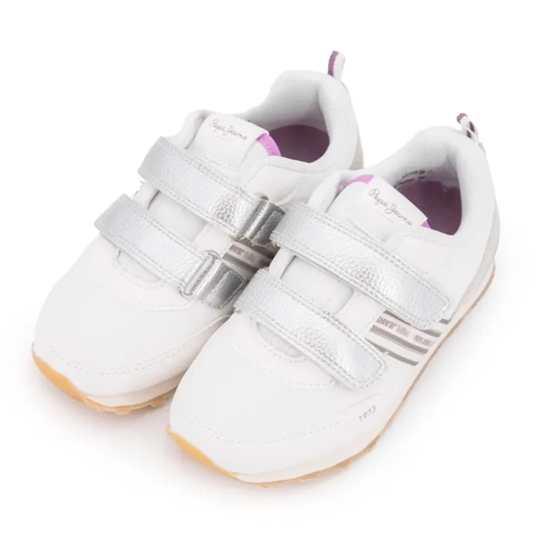 Baskets basses à scratch argent semelle crantée Dublin Enfant PEPE JEANS