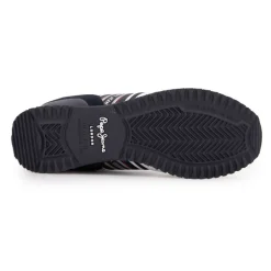 Baskets blanches à lacets avec bandes bleu touche de rouge marine Homme PEPE JEANS