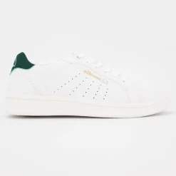 Baskets blanches empiècement vert avec logo doré Femme ELLESSE