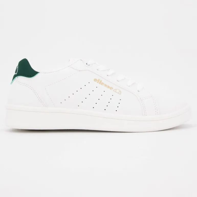 Baskets blanches empiècement vert avec logo doré Femme ELLESSE