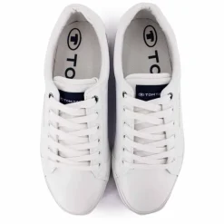 Baskets blanches en toile liseré bleu et rouge Homme TOM TAILOR