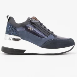 Baskets compensées à sequins cuir zip dorée avec lacets Femme KEYS