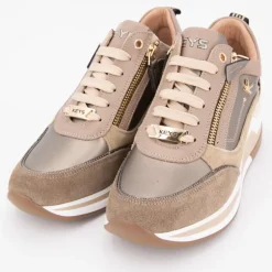 Baskets compensées à sequins cuir zip dorée avec lacets Femme KEYS