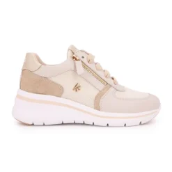 Baskets compensées cuir nuances de beige semelle épaisse blanche Femme sportwear KEYS