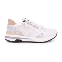 Baskets cuir à paillettes argentées avec zip Femme KEYS