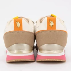 Baskets frisby semelle rose touche de jaune avec lacets blancs Femme US POLO