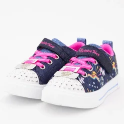 Baskets imprimé à lacets roses strass avec lumière intégrée Enfant SKECHERS