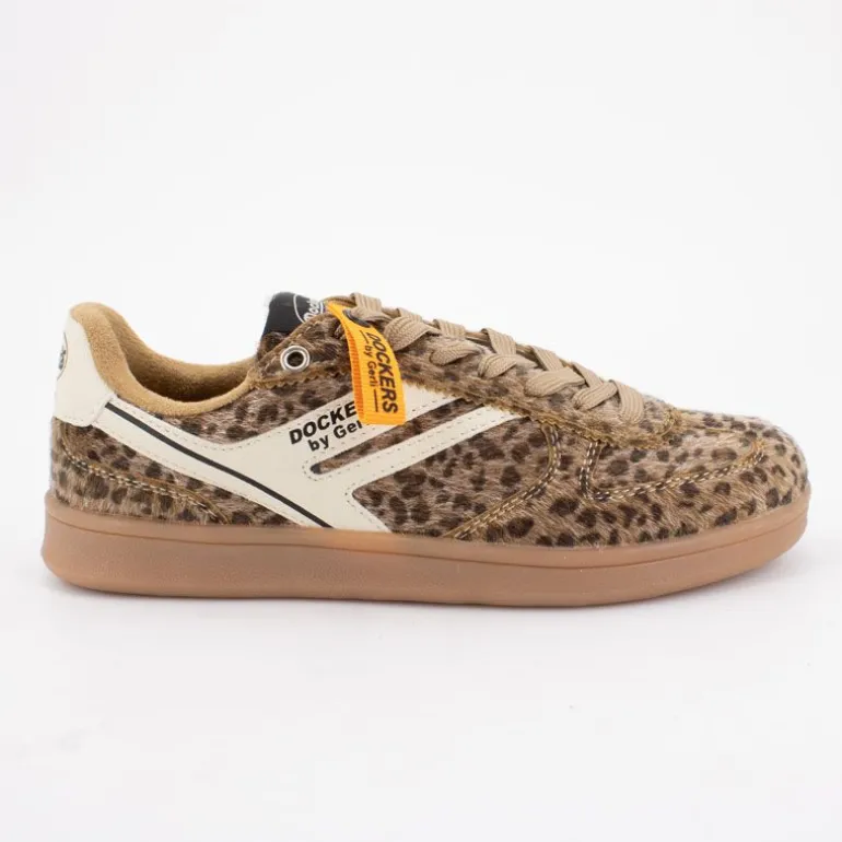Baskets imprimé léopard à poils lacets beiges Femme DOCKERS BY GERLI