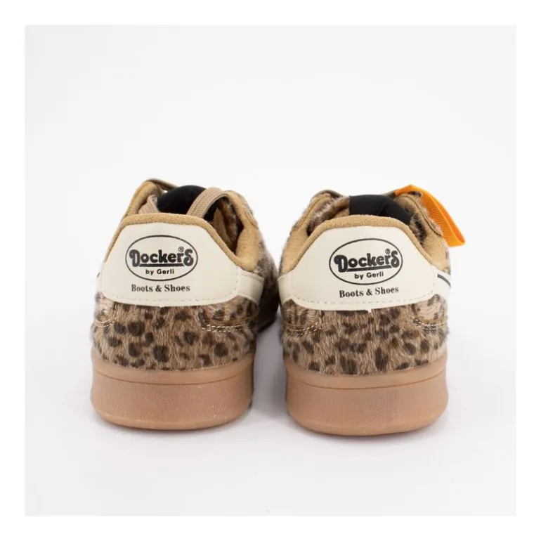 Baskets imprimé léopard à poils lacets beiges Femme DOCKERS BY GERLI