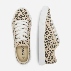 Baskets imprimé léopard nicola cream coton Femme ONLY