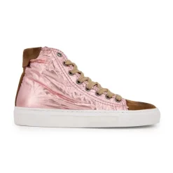 Baskets montantes rose métallisé et marron velours Femme URBAN