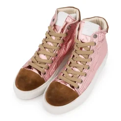 Baskets montantes rose métallisé et marron velours Femme URBAN