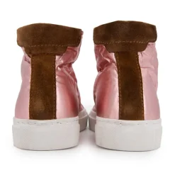 Baskets montantes rose métallisé et marron velours Femme URBAN