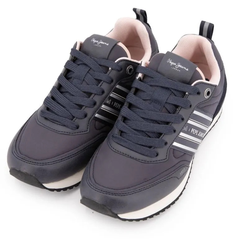 Baskets navy à lacets intérieur rose pastel Femme PEPE JEANS