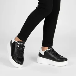 Baskets similicuir grande semelle avec lacets noir Enfant US POLO