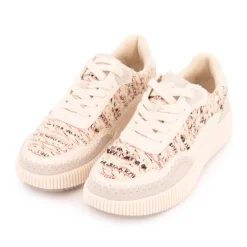 Baskets tweed crème à lacets Femme TOM TAILOR