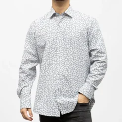 Bill00 chemise coton poly blanc motif fleurs bleues Homme BILL TORNADE