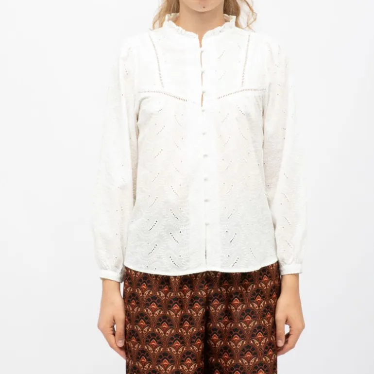 Blouse broderie anglaise blanc blum col à volants Femme LA PETITE ETOILE