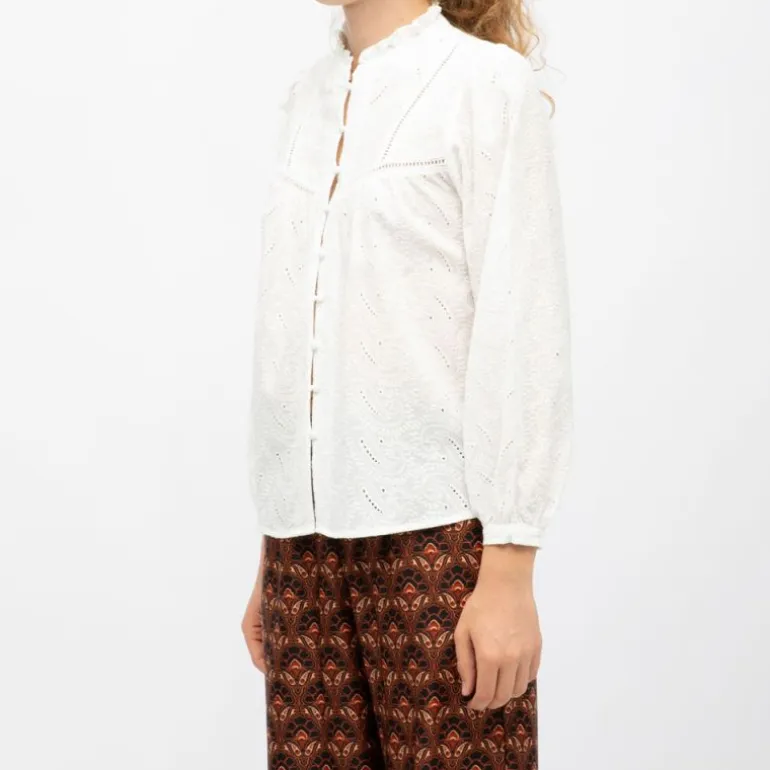 Blouse broderie anglaise blanc blum col à volants Femme LA PETITE ETOILE