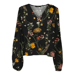 Blouse col V easy joy blackà fleurs Femme VERO MODA