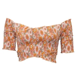 Blouse crop épaules dénudées blossom fleurs orange Femme ANTIK BATIK