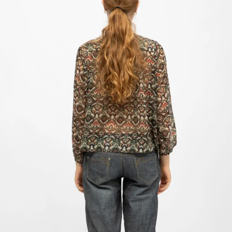 Blouse cyrielle col v imprimé graphique khaki Femme DEELUXE 74