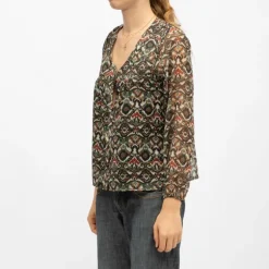 Blouse cyrielle col v imprimé graphique khaki Femme DEELUXE 74