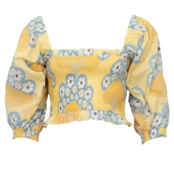 Blouse lettie jaune manches ballons motif fleurs Femme ANTIK BATIK