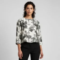 Blouse orli imprimé palmier effet satiné Femme HOLLY AND JOEY
