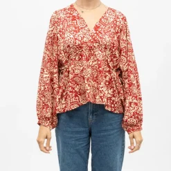Blouse rouge col V motif cachemire berenice Femme LA PETITE ETOILE