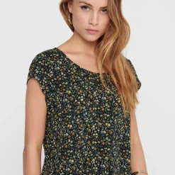 Blouse vic vert foncé à fleurs jaunes Femme ONLY