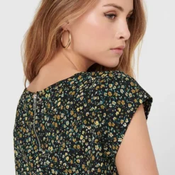Blouse vic vert foncé à fleurs jaunes Femme ONLY