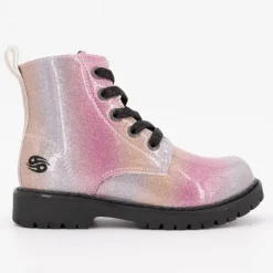 Botines arc en ciel lacets noirs avec zip rose métallique Enfant DOCKERS BY GERLI