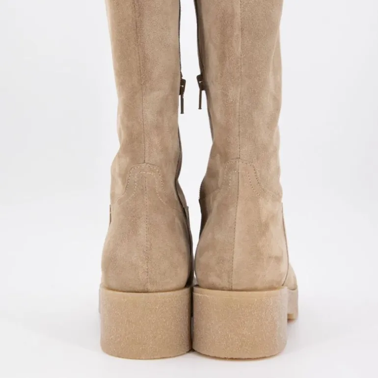 Bottes hautes daim beige avec zip sukumia Femme EXIT