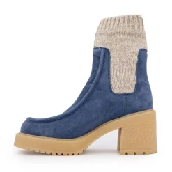 Bottines chaussettes en cuir effet daim bleu Femme URBAN