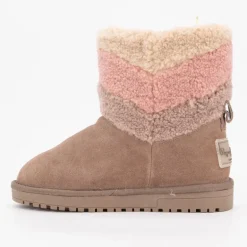 Bottines cuir taupe avec effet moutonné coloré Enfant PEPE JEANS