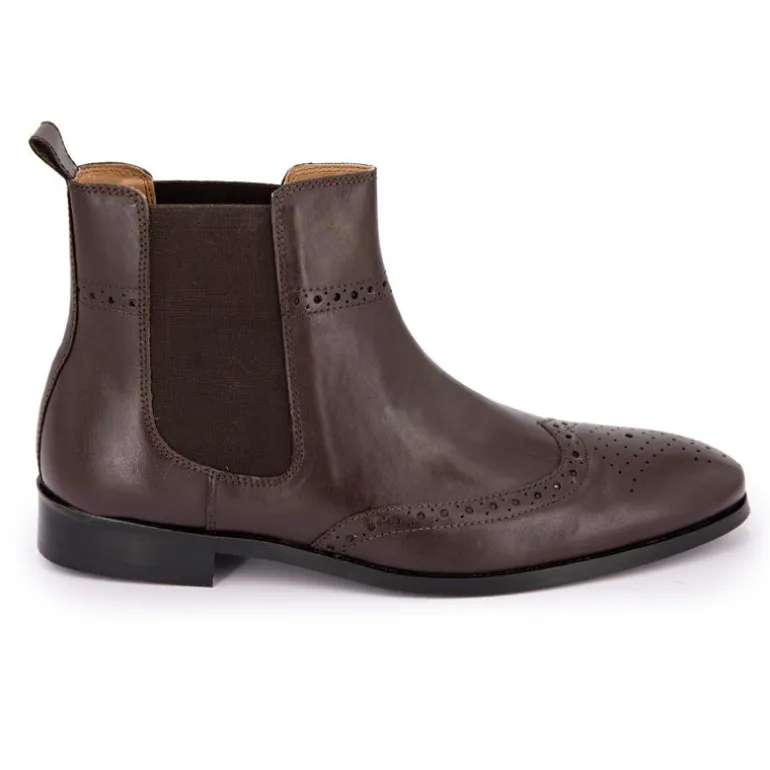 Bottines en cuir chelsea avec élastique marron Homme CHRISTIAN LAURIER