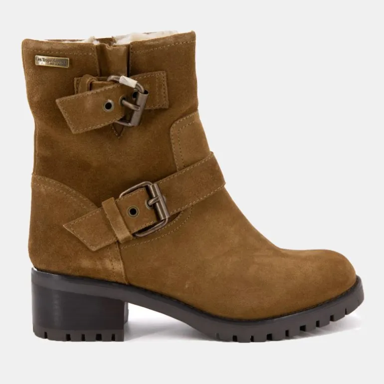 Bottines Lynette style motard camel en cuir Femme LES TROPEZIENNES PAR M.BELARBI
