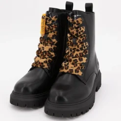 Bottines noires à lacets léopard effet velours Enfant DOCKERS BY GERLI