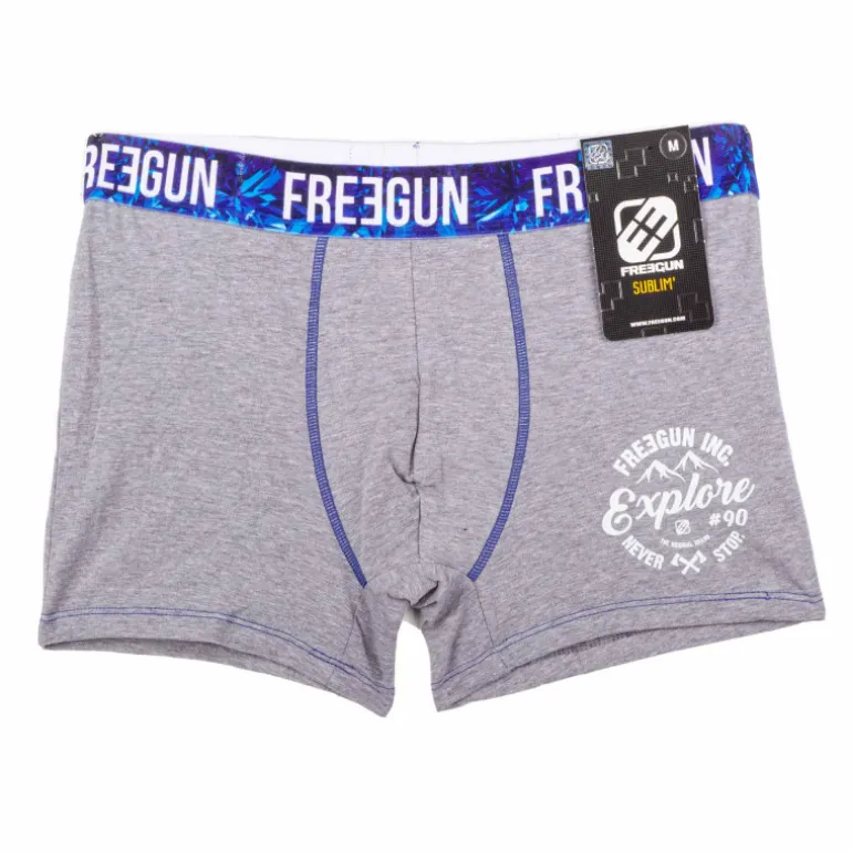 Boxer motif graphique surpiqures bleues Homme FREEGUN