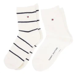 Chaussettes blanc uni et à rayures bleues logo brodé Femme TOMMY HILFIGER