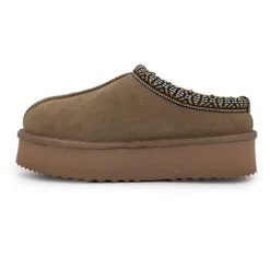 Chaussons en cuir effet daim fourrés liseré cheville Femme KELARA