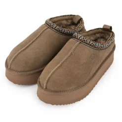 Chaussons en cuir effet daim fourrés liseré cheville Femme KELARA