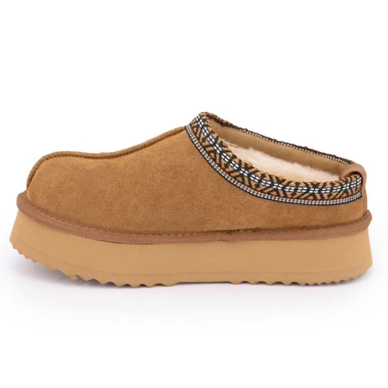 Chaussons en cuir effet daim fourrés liseré cheville Femme KELARA