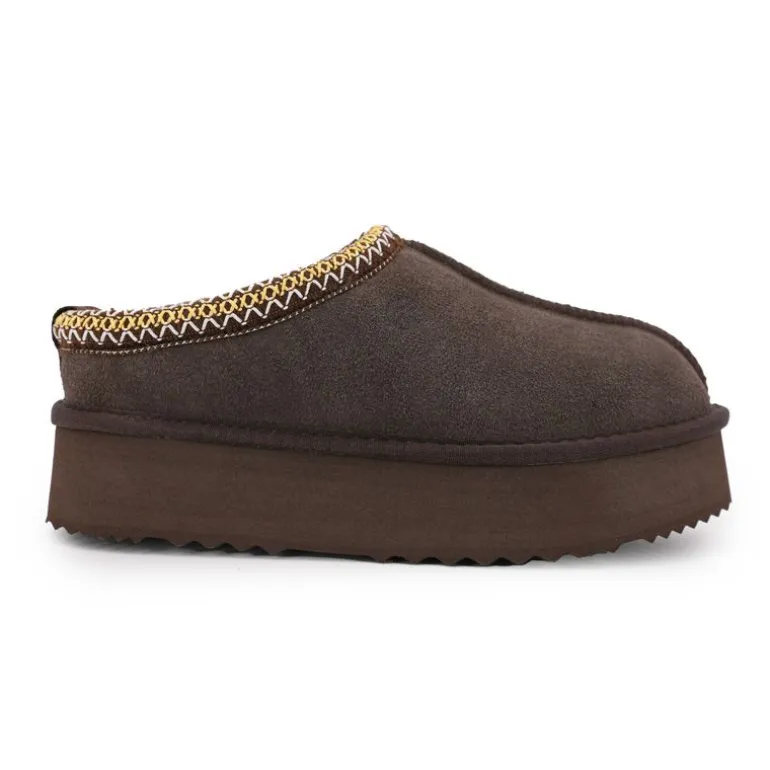 Chaussons en cuir effet daim fourrés liseré cheville Femme KELARA