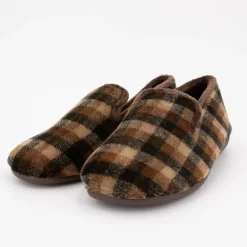 Chaussons polaire confort à carreaux dégradés de marron Homme BONADONA