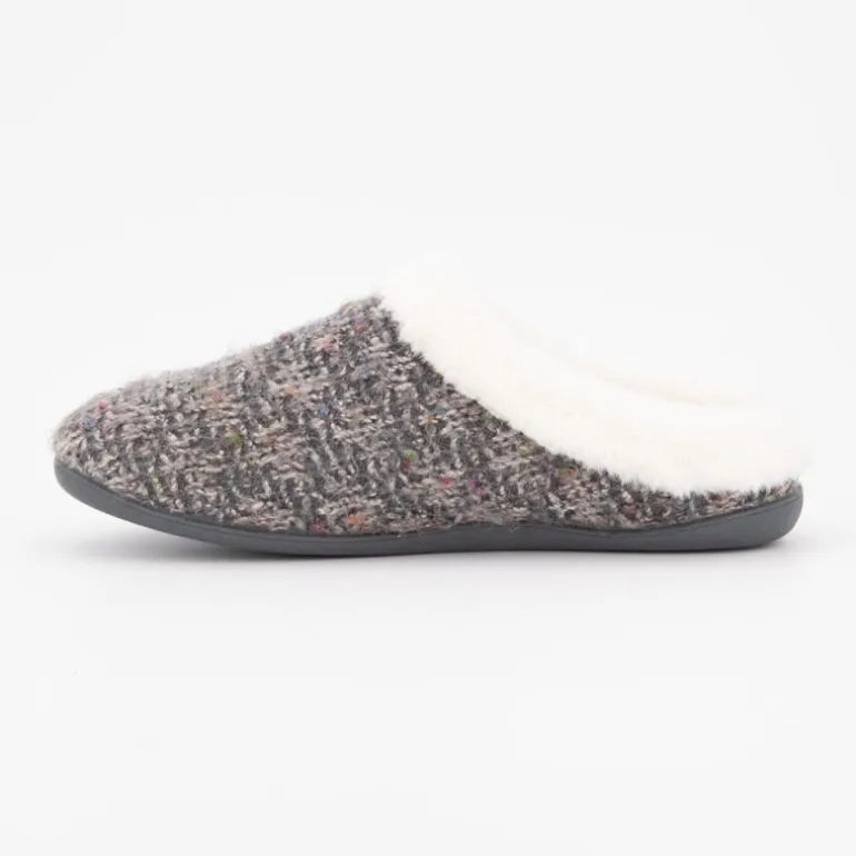 Chaussons sabina moutonné avec tweed gris Femme BONADONA