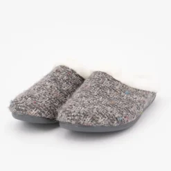 Chaussons sabina moutonné avec tweed gris Femme BONADONA