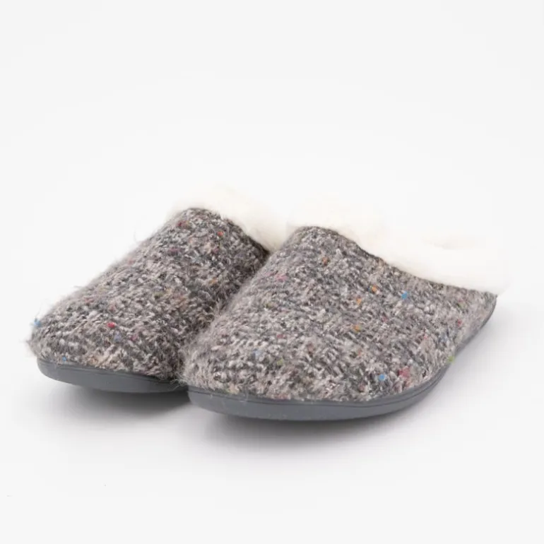 Chaussons sabina moutonné avec tweed gris Femme BONADONA