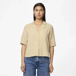 Chemise brodée beige en gaze de coton Femme PIECES